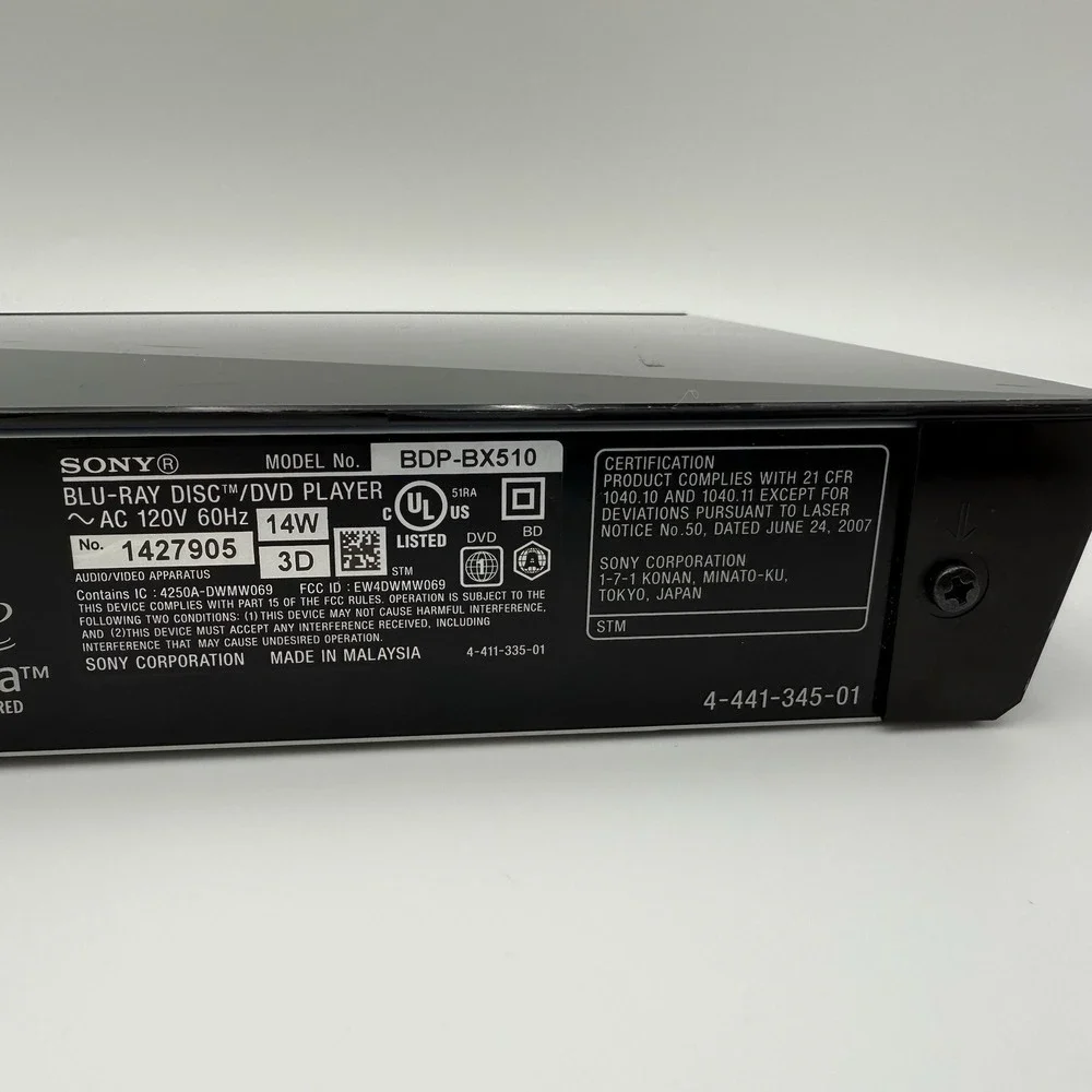 Sony BDP-S5100 3D Blu-ray Disc / DVD Player No Remote